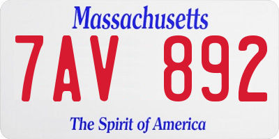 MA license plate 7AV892