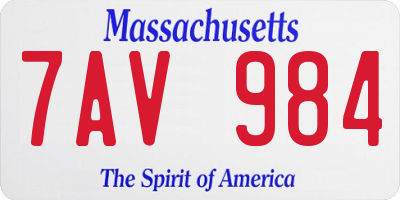MA license plate 7AV984