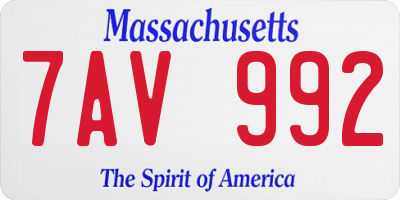 MA license plate 7AV992