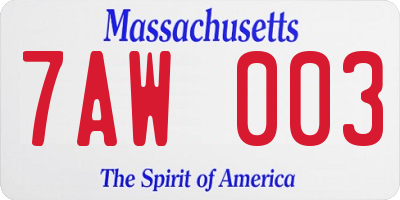 MA license plate 7AW003