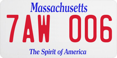 MA license plate 7AW006