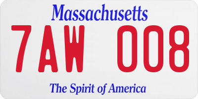 MA license plate 7AW008