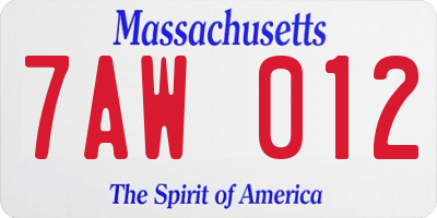 MA license plate 7AW012