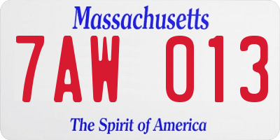 MA license plate 7AW013