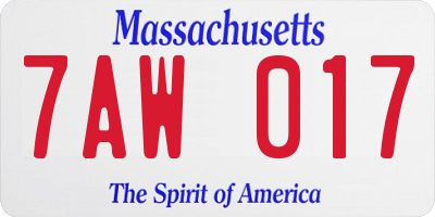 MA license plate 7AW017