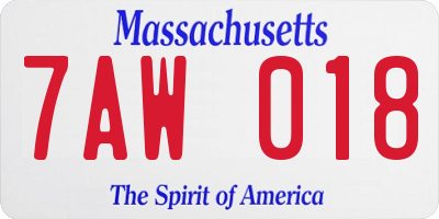 MA license plate 7AW018