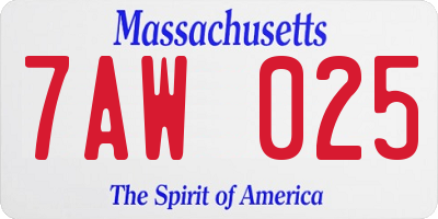 MA license plate 7AW025
