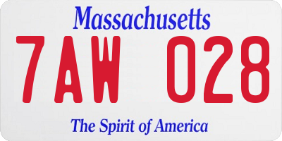 MA license plate 7AW028