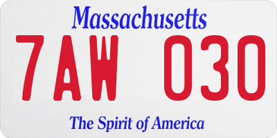 MA license plate 7AW030