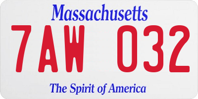 MA license plate 7AW032