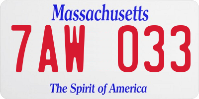 MA license plate 7AW033