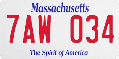 MA license plate 7AW034