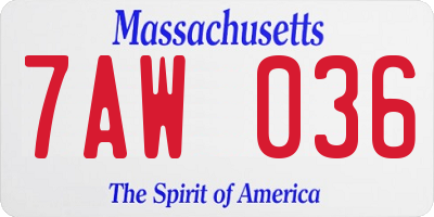 MA license plate 7AW036