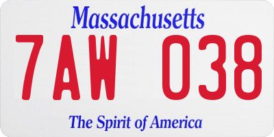MA license plate 7AW038