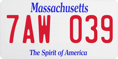 MA license plate 7AW039