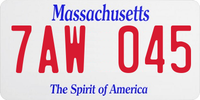 MA license plate 7AW045