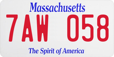 MA license plate 7AW058