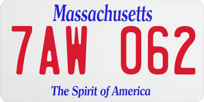 MA license plate 7AW062