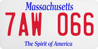 MA license plate 7AW066