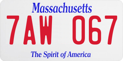 MA license plate 7AW067
