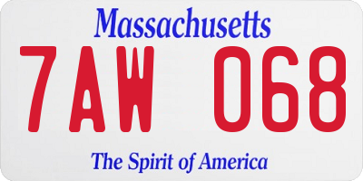 MA license plate 7AW068
