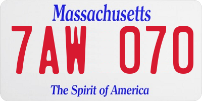 MA license plate 7AW070