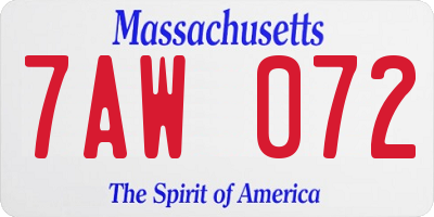 MA license plate 7AW072