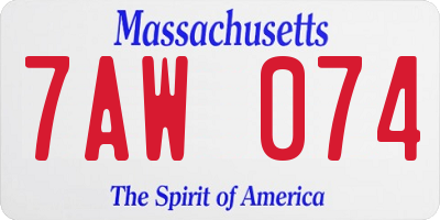 MA license plate 7AW074