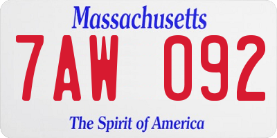 MA license plate 7AW092