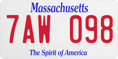 MA license plate 7AW098
