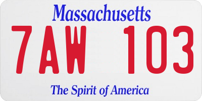 MA license plate 7AW103