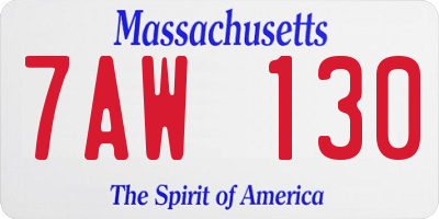 MA license plate 7AW130