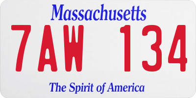 MA license plate 7AW134