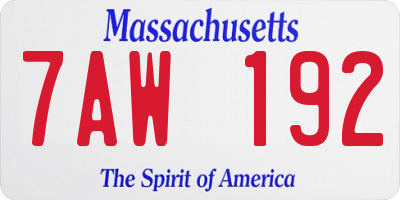 MA license plate 7AW192