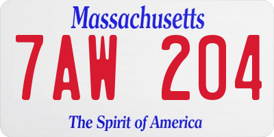 MA license plate 7AW204