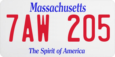 MA license plate 7AW205