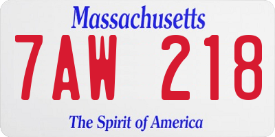 MA license plate 7AW218