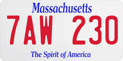 MA license plate 7AW230
