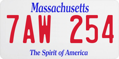 MA license plate 7AW254