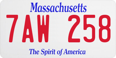 MA license plate 7AW258