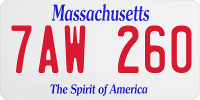 MA license plate 7AW260