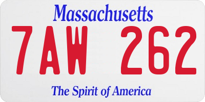 MA license plate 7AW262