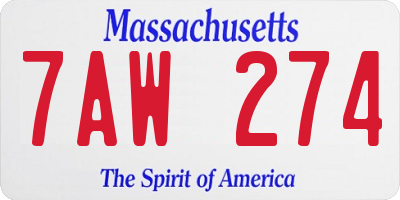 MA license plate 7AW274