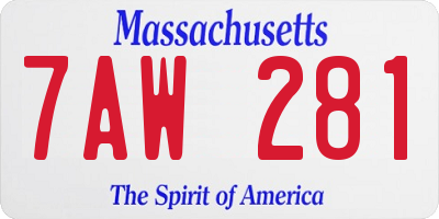 MA license plate 7AW281