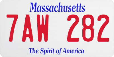 MA license plate 7AW282