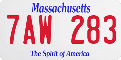 MA license plate 7AW283
