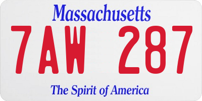 MA license plate 7AW287