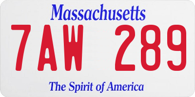 MA license plate 7AW289