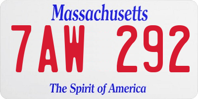 MA license plate 7AW292