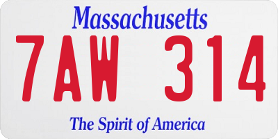 MA license plate 7AW314